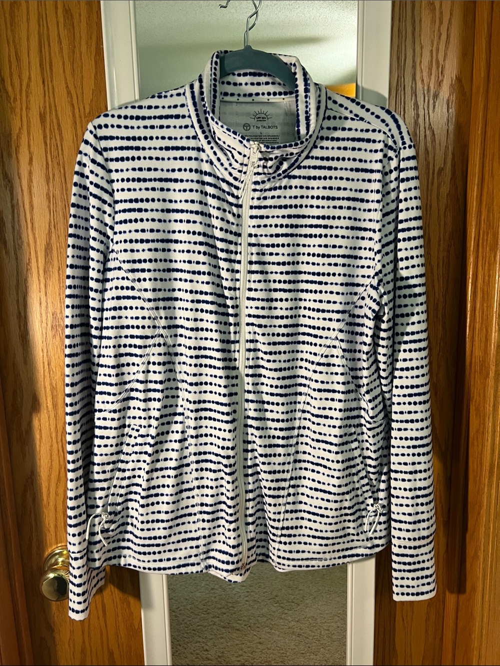Talbots Navy Dot-Striped White Zip-Front Jacket